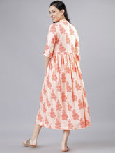 Load image into Gallery viewer, Queen ellie Women Peach-Coloured Floral Print Fit and Flare Dress