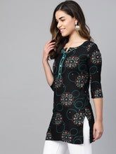 Load image into Gallery viewer, Queen ellie Women Black & Blue Printed Straight Kurti