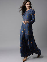 Load image into Gallery viewer, Queen ellie Women Navy Blue Printed Maxi Dress