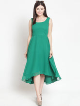 Load image into Gallery viewer, Queen ellie Women Green Solid Fit and Flare Dress