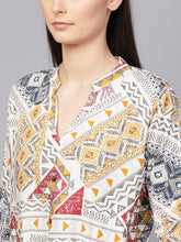Load image into Gallery viewer, Queen ellie Women Off White & Mustard Yellow Printed Straight Kurti