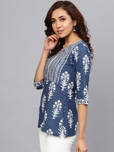 Load image into Gallery viewer, Queen ellie Women Navy Blue & Off-White Printed A-line Kurti