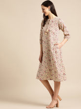 Load image into Gallery viewer, Queen ellie Women Beige & Red Floral Print A-Line Dress