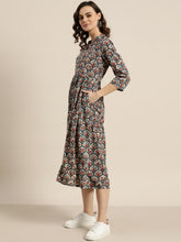 Load image into Gallery viewer, Queen ellie Women Blue & Orange Floral Printed Maxi Dress