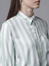 Load image into Gallery viewer, Queen ellie Women Green & White Striped Shirt Dress