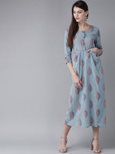 Load image into Gallery viewer, Queen ellie Women Blue & Orange Printed A-Line Dress