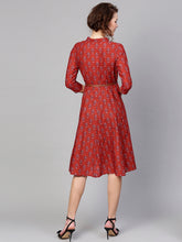 Load image into Gallery viewer, Queen ellie Women Rust Red Printed A-Line Dress