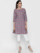 Load image into Gallery viewer, Queen ellie Women Red & Grey Checked A-Line Kurti