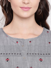 Load image into Gallery viewer, Queen ellie Women Grey & Black Embroidered A-Line Kurti