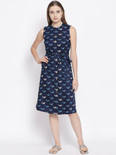Load image into Gallery viewer, Queen ellie Women Navy Blue & White Printed Shirt Dress