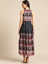 Load image into Gallery viewer, Queen ellie Women Navy Blue & Off-White Printed Maxi Dress