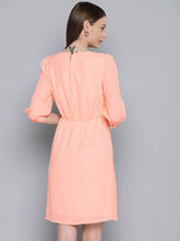 Load image into Gallery viewer, Queen ellie Women Embroidered Peach-Coloured Fit and Flare Dress