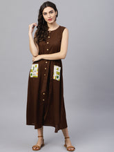 Load image into Gallery viewer, Queen ellie Women Brown Solid A-Line Dress