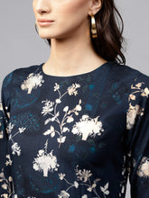 Load image into Gallery viewer, Queen ellie Women Navy Blue & Golden Floral Print Maxi Dress