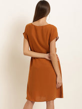 Load image into Gallery viewer, Queen ellie Women Rust Brown Solid Fit and Flare Dress