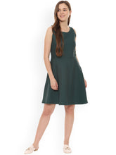 Load image into Gallery viewer, Queen ellie Women Olive Green Self Design Fit and Flare Dress