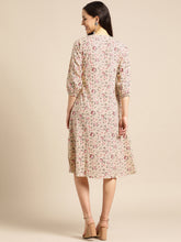 Load image into Gallery viewer, Queen ellie Women Beige & Red Floral Print A-Line Dress