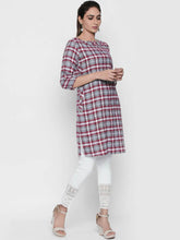 Load image into Gallery viewer, Queen ellie Women Red & Grey Checked A-Line Kurti
