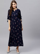 Load image into Gallery viewer, Queen ellie Women Navy Blue Printed Maxi Dress