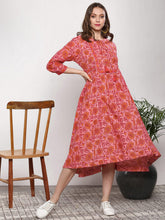 Load image into Gallery viewer, Queen ellie Women Pink & Red Printed A-Line Dress