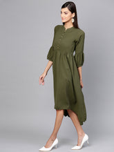 Load image into Gallery viewer, Queen ellie Women Olive Green Solid A-Line Dress