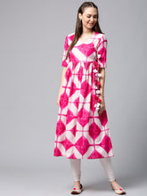 Load image into Gallery viewer, Queen Ellie Women White & Pink Printed Anarkali Kurta