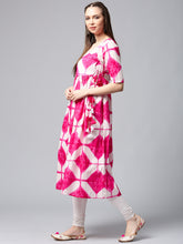 Load image into Gallery viewer, Queen Ellie Women White & Pink Printed Anarkali Kurta
