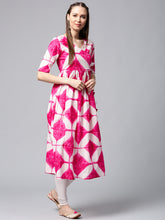 Load image into Gallery viewer, Queen Ellie Women White & Pink Printed Anarkali Kurta