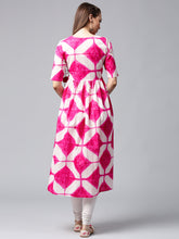 Load image into Gallery viewer, Queen Ellie Women White & Pink Printed Anarkali Kurta