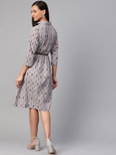 Load image into Gallery viewer, Queen ellie Women Grey & Rust Orange Printed Shirt Dress