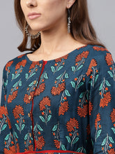 Load image into Gallery viewer, Queen ellie Women Teal Blue Printed Fit & Flare Dress