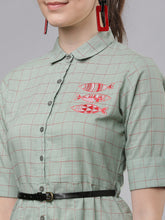 Load image into Gallery viewer, Queen ellie Women Green Checked Shirt Dress