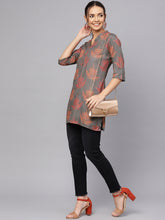 Load image into Gallery viewer, Queen ellie Women Charcoal Grey & Red Printed Straight Kurti