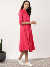 Load image into Gallery viewer, Queen ellie Women Pink & Beige Striped Fusion A-Line Dress