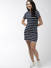 Load image into Gallery viewer, Queen ellie Women Navy Blue & White Sheath Dress