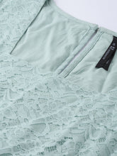 Load image into Gallery viewer, Queen ellie Women Green Solid A-Line Dress With Lace Inserts
