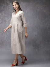 Load image into Gallery viewer, Queen ellie Women Off-White & Brown Checked A-Line Fusion Kurta