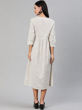 Load image into Gallery viewer, Queen ellie Women Off-White & Black Checked Gathered Fit and Flare Dress with Pockets