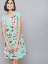 Load image into Gallery viewer, Queen ellie Women Green Printed Fit and Flare Dress