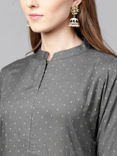 Load image into Gallery viewer, Queen ellie Women Grey Self Design Midi A-Line Dress