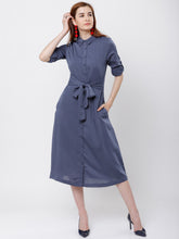 Load image into Gallery viewer, Queen ellie Women Blue Solid Shirt Dress