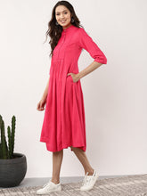 Load image into Gallery viewer, Queen ellie Women Pink & Beige Striped Fusion A-Line Dress
