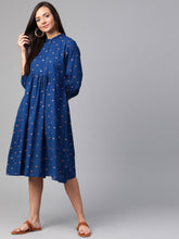 Load image into Gallery viewer, Queen ellie Women Navy Blue & Coral Pink Printed A-Line Dress