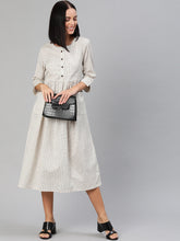 Load image into Gallery viewer, Queen ellie Women Off-White & Black Checked Gathered Fit and Flare Dress with Pockets
