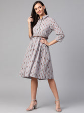 Load image into Gallery viewer, Queen ellie Women Grey & Rust Orange Printed Shirt Dress