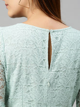 Load image into Gallery viewer, Queen ellie Women Green Solid Fit and Flare Dress With Lace Inserts