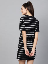 Load image into Gallery viewer, Queen ellie Women Black & White Striped T-shirt Dress