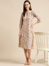 Load image into Gallery viewer, Queen ellie Women Beige & Red Floral Print A-Line Dress