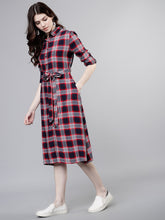 Load image into Gallery viewer, Queen ellie Women Navy Blue Checked Shirt Dress