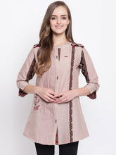 Load image into Gallery viewer, Queen ellie Women Beige Embroidered A-Line Kurti